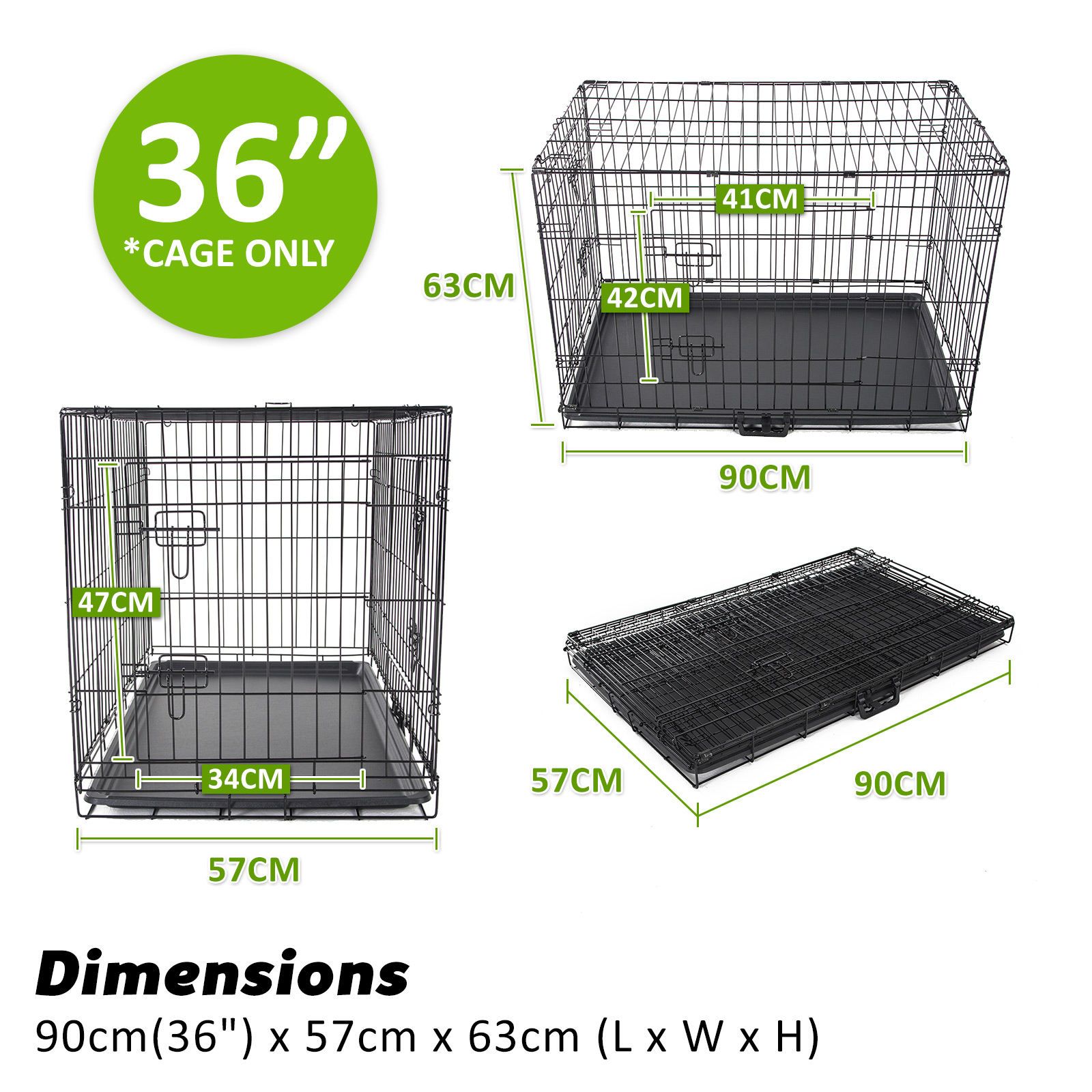 Wire Dog Cage Foldable Crate Kennel 36in withTray + Cushion Mat Combo image 11