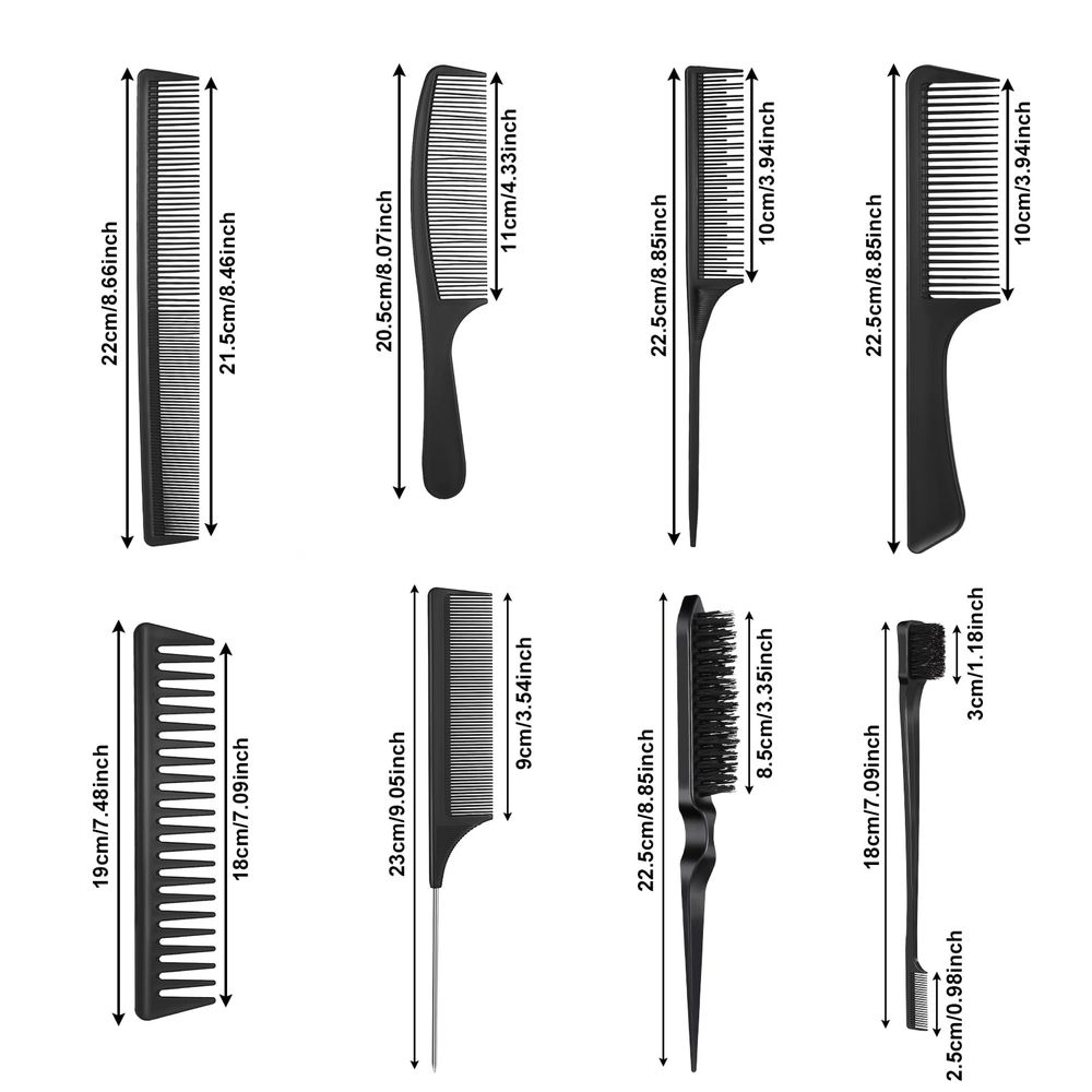 8Pcs Hair Styling Combs Set, Black, 8 Piece image 5