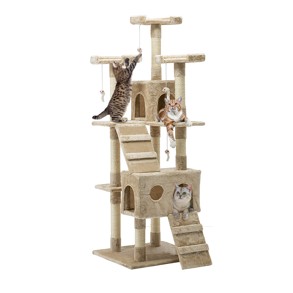 i.Pet Cat Tree 180cm Tower Scratching Post Scratcher Wood Condo House Toys Beige image 8