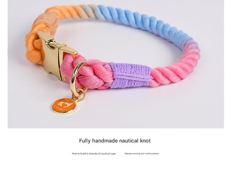 Handmade Gradient Rope Dog Collar & Leash Set - Colorful Braided Cotton (Light green… image 3