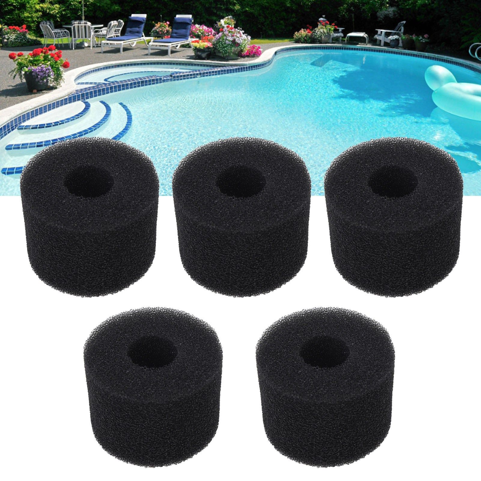 5PCS Pool Filter Sponge PU Sponge Black Reusable Washable Cylindrical Simming Pool… image 12