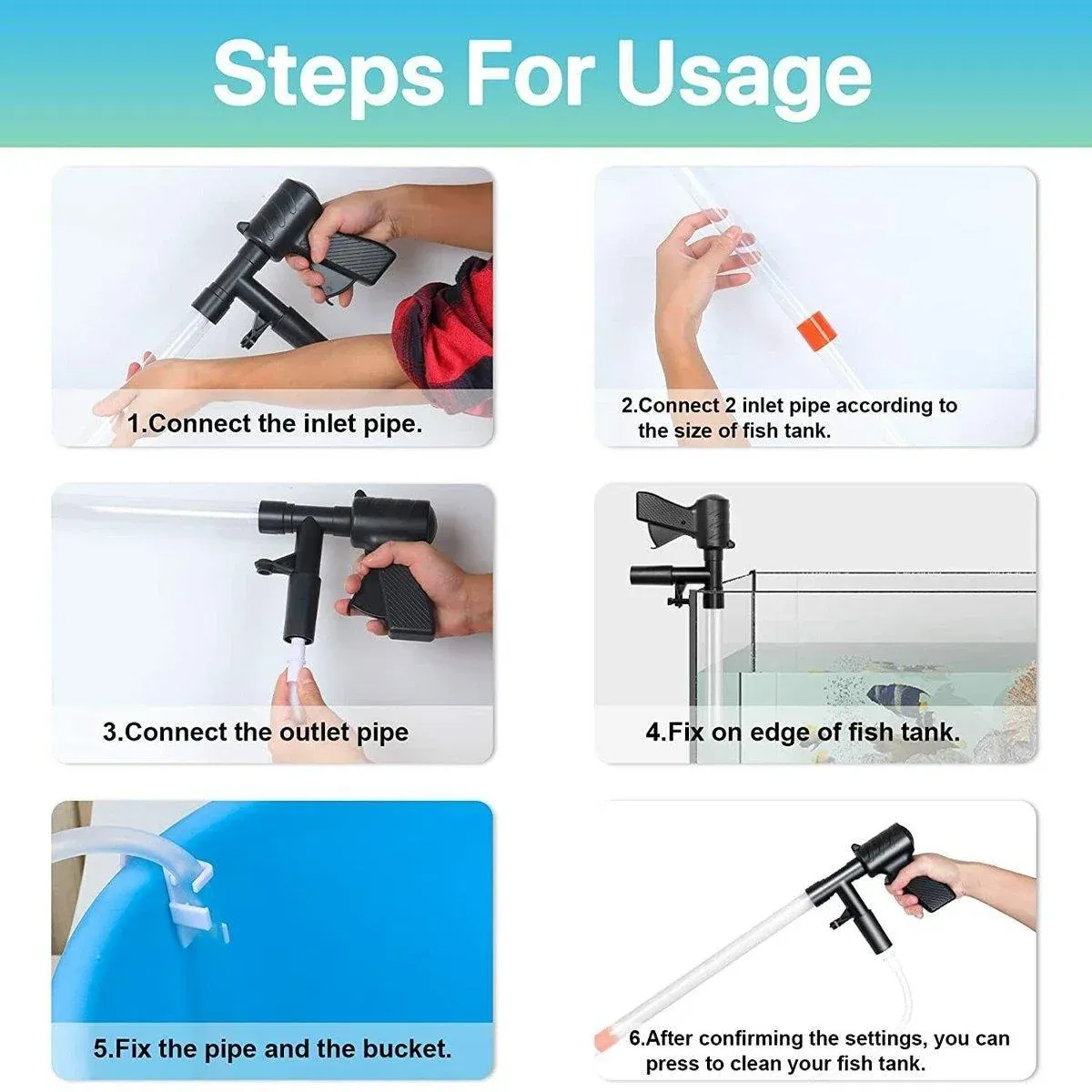 6In1 Fish Tank Cleaner Water Changer Pump Pipe Semi-automatic Cleaning Aquarium image 7