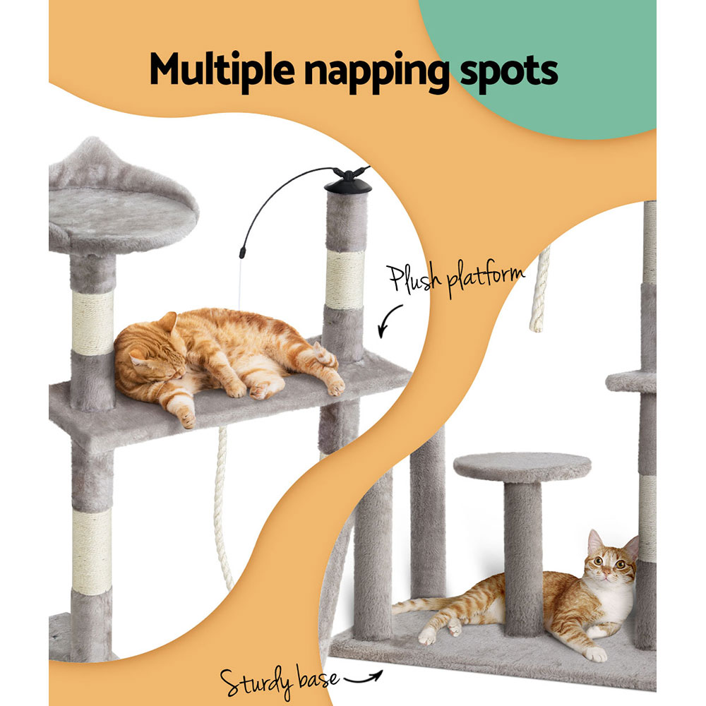 i.Pet Cat Tree 135cm Tower Scratching Post Scratcher Wood Condo House Toys Grey image 6
