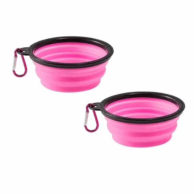 2 Pcs 350ml Foldable Silicone Dog Bowl – Portable Puppy Food Container, Pink