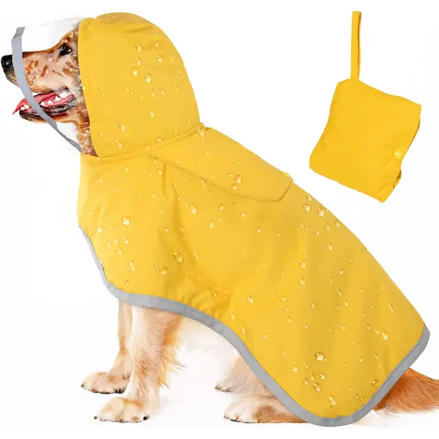 S Yellow Reflective Adjustable Pet Raincoat with Hood - Waterproof Dog Jacket