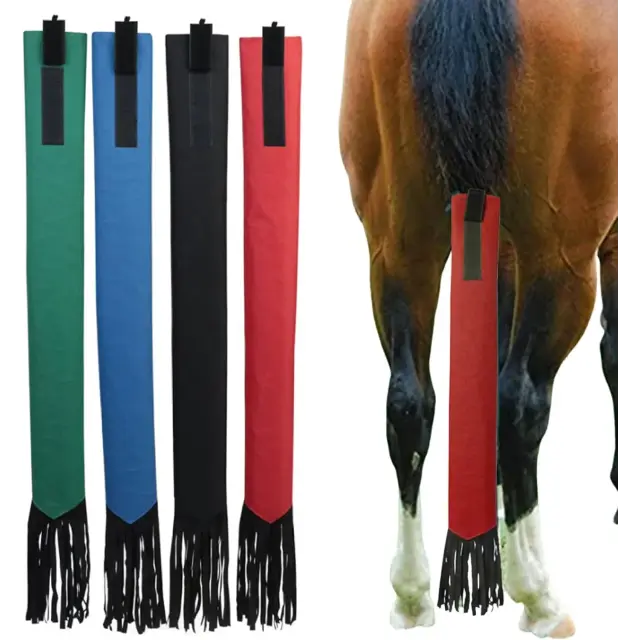 4 Pack Horse Tail Bags, Non Woven Tail Wraps with Fastener Fringe, Black Red Blue Green