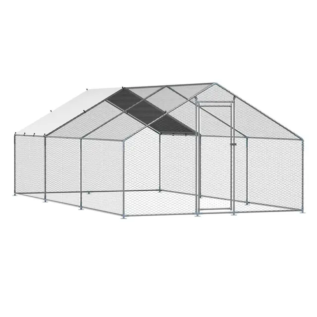 Metal Chicken Coop 9.8x19.6x6.5 ft Walk-in Chicken Run with Cover Spire Roof