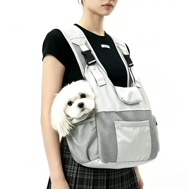 Lightweight breathable nylon pet backpack with front mesh head-out design