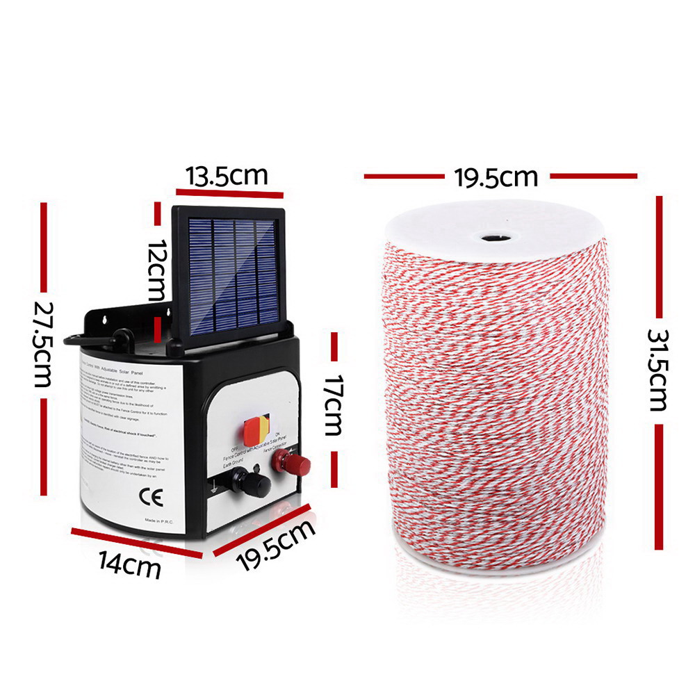 Giantz Fence Energiser 8KM Solar Powered Electric 2KM Poly Wire image 2