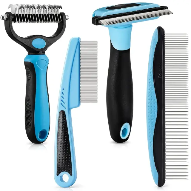4-Piece Pet Dematting Comb Set – Deshedding & Flea Comb for Cats & Dogs