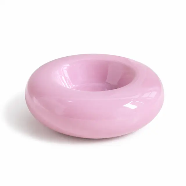 Purple Ceramic Pet Donut Bowl - 50ml Food Dish for Cats and Small Dogs - Non Slip Base