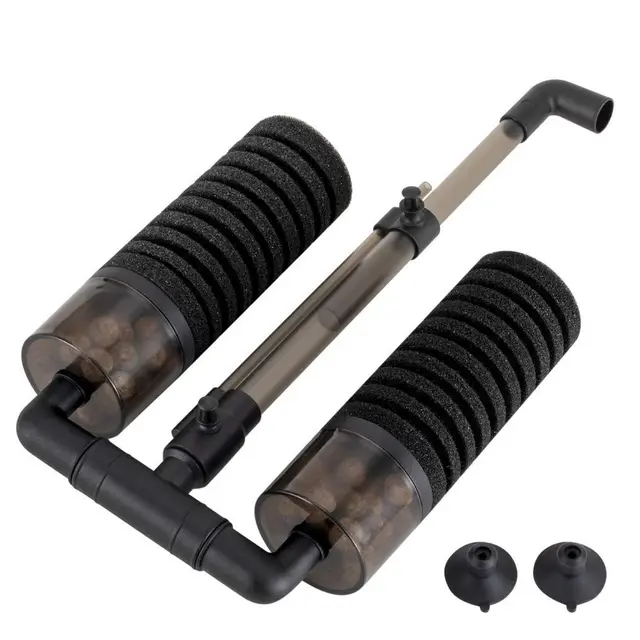 Aquarium Double Sponge Filter, Comes with 2 Spare Sponges - Black - Size M