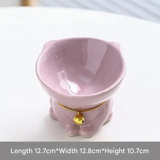 Purple Cute Ceramic Cat Bowl - Pet Feeder for Feeding and Drinking