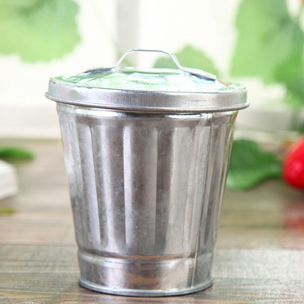 Set of 3 Galvanized Iron Garbage Containers with Lids