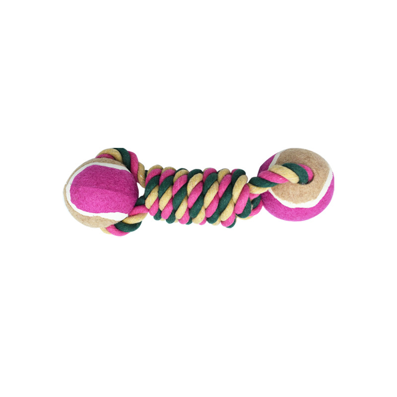 2 PCS Rose Red Durable Cotton Rope and Tennis Ball Dog Toy Set - Chew Resistant…, S