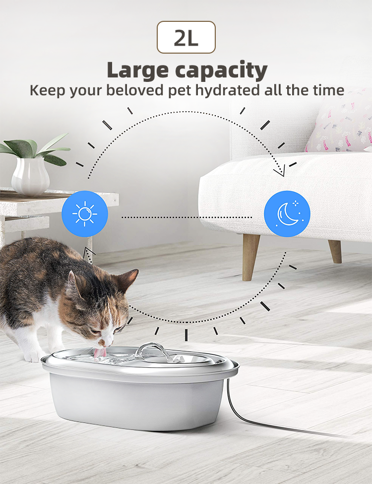YES4PETS 2L Automatic Electric Pet Water Fountain Dog Cat Stainless Steel Feeder Bowl… image 2