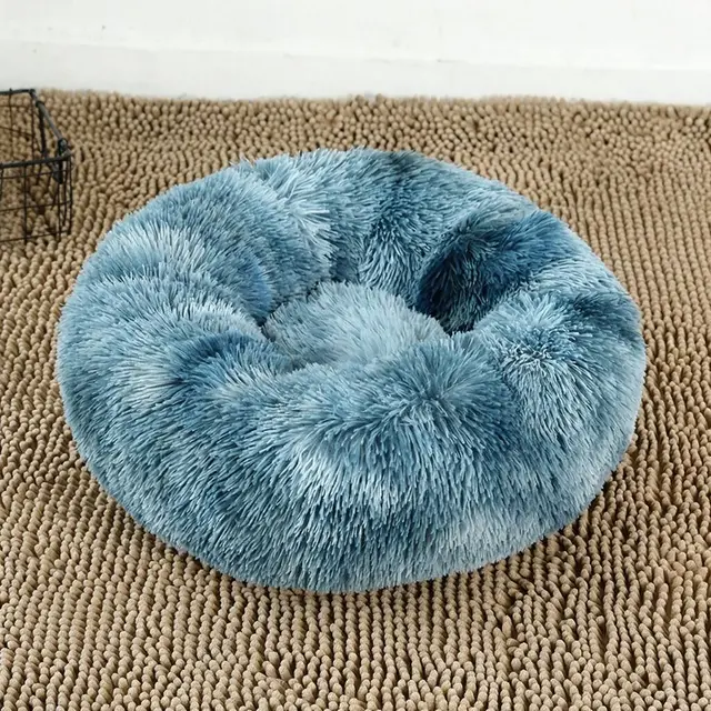 Medium Pet Joint Support Ring Cushion Tie-Dye Haze Blue Faux Fur Donut Bed 70cm Outer…