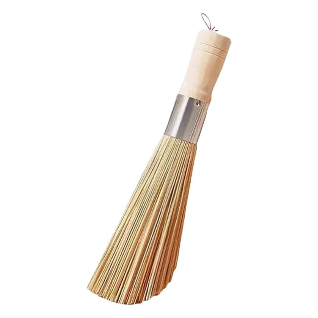 Beige Wood Traditional Angled Wok Brush, 25 × 3cm