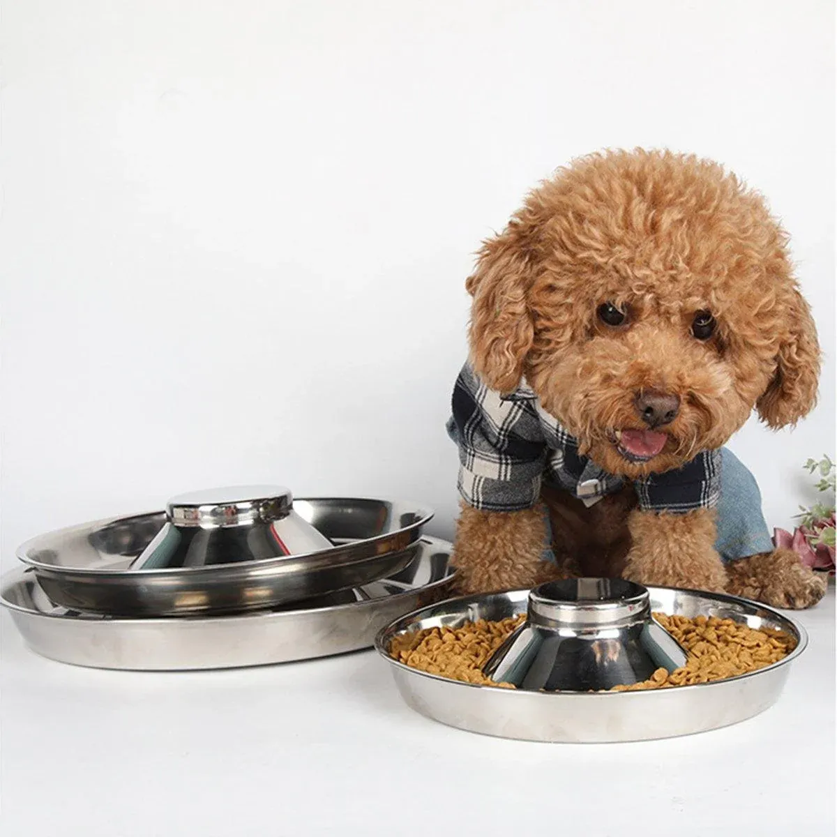 2pcs Stainless Steel Dog Cat Slow Feeder Pet Food Bowl Non-Slip Stop Eating Dish image 4