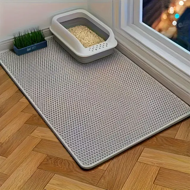 Double-Layer Honeycomb Cat Litter Mat – Waterproof, Grey, XL