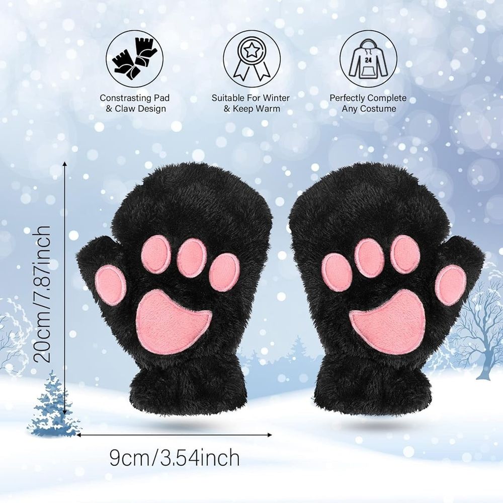 Cat Paw Gloves Cute Kitten Furry Paws Costume Winter Fingerless Mitten Glove for Kids… image 3