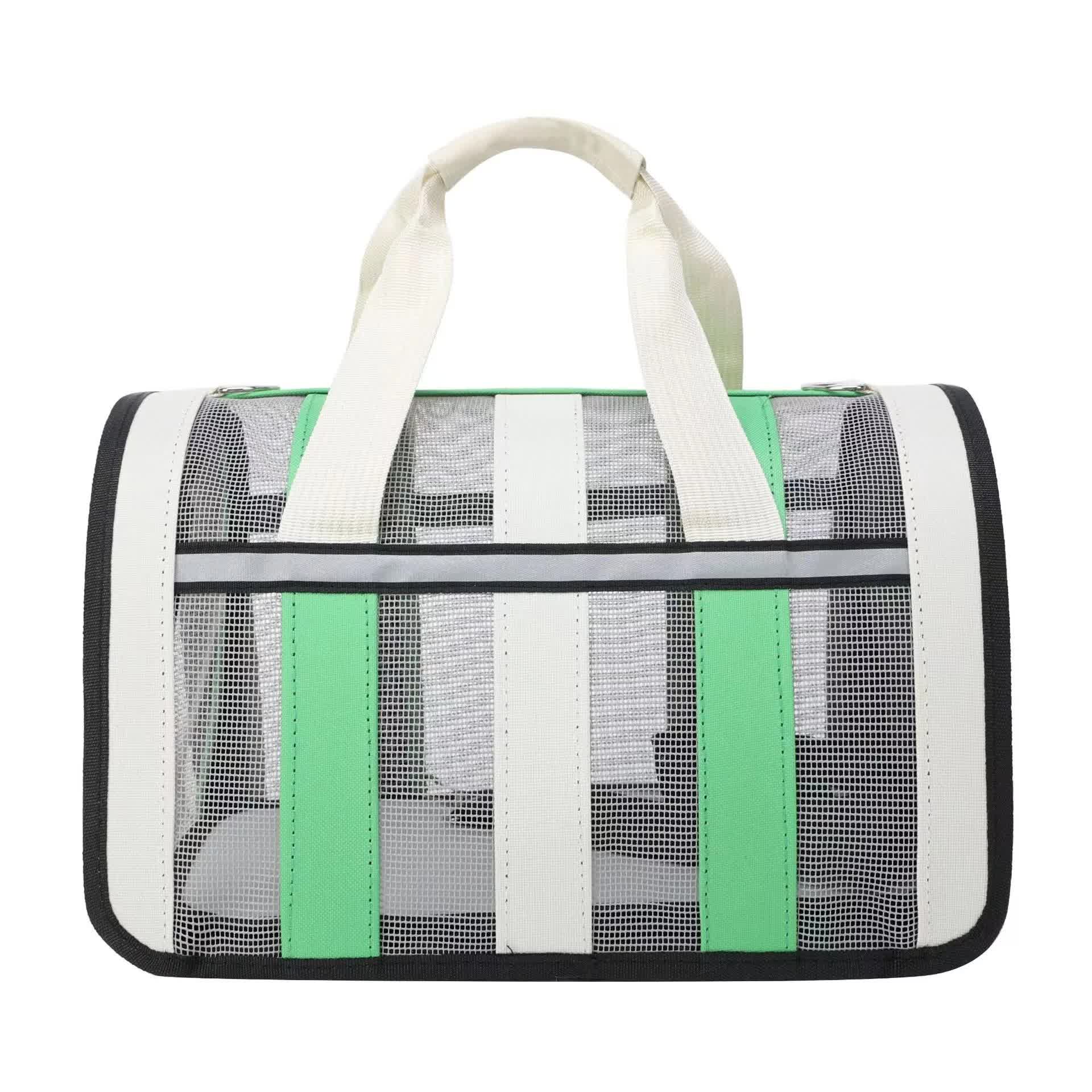 Size S Green And White Foldable Pet Carrier Bag - Lightweight
