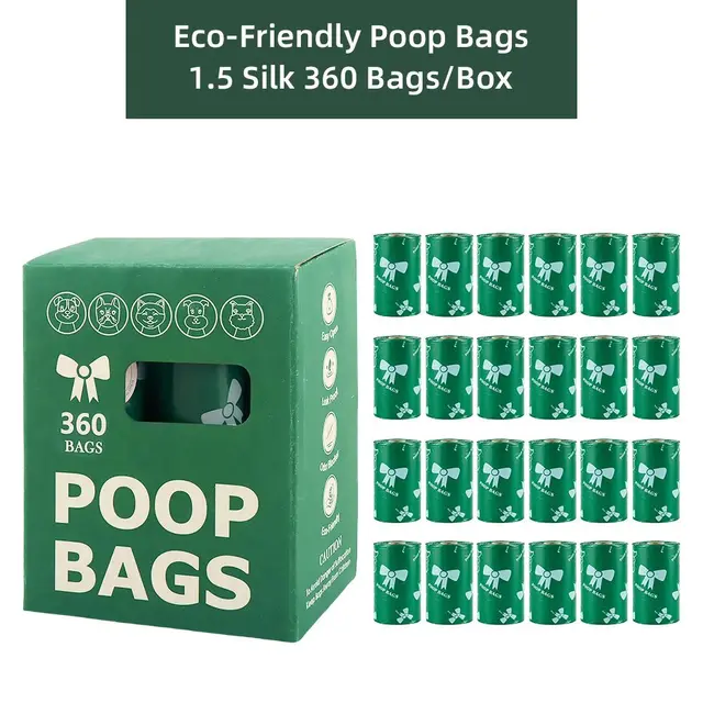 Green Thickened Dog Poop Bags 360 Pack - 24 Rolls, 22 × 30cm