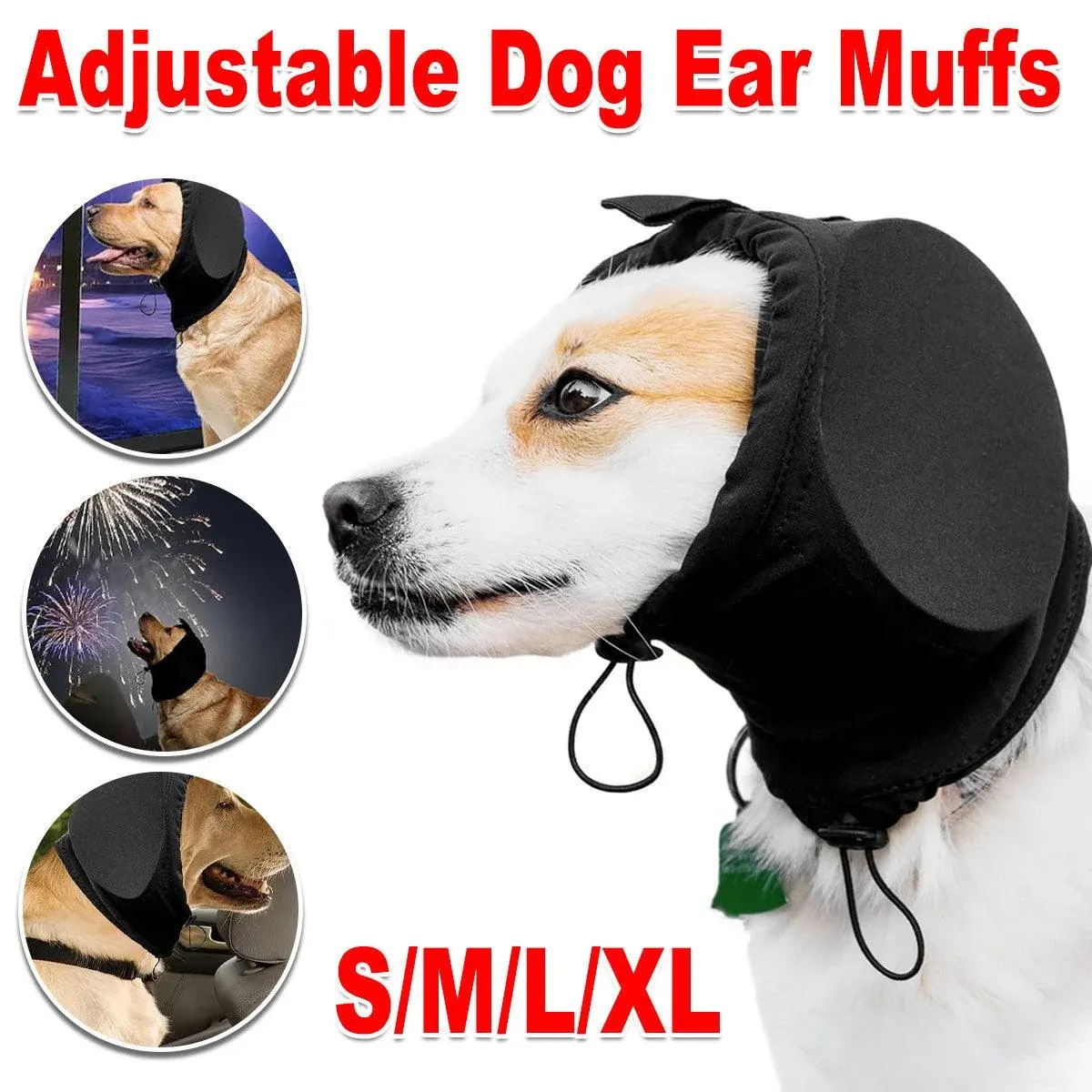 Black Adjustable Dog Ear Muffs Noise Reducing Pet Headwrap Protective Ear Cover - L image 13