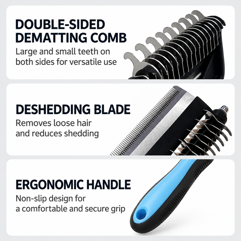 Green 3 in 1 Pet Dematting Comb - Detangling Rake image 5