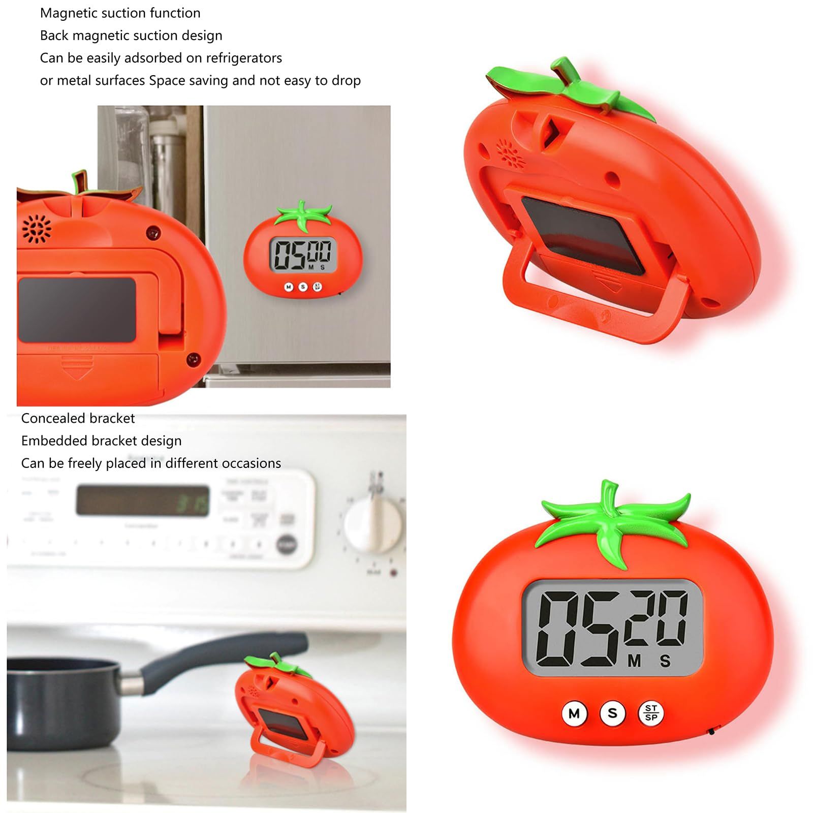 Portable Kitchen Timer Tomato Shaped Magnetic Back Plastic Material Suitable for… image 4