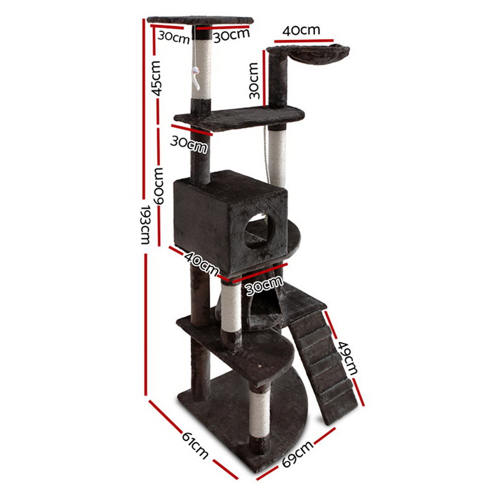 i.Pet Cat Tree 193cm Tower Scratching Post Scratcher Condo House Trees Grey image 2