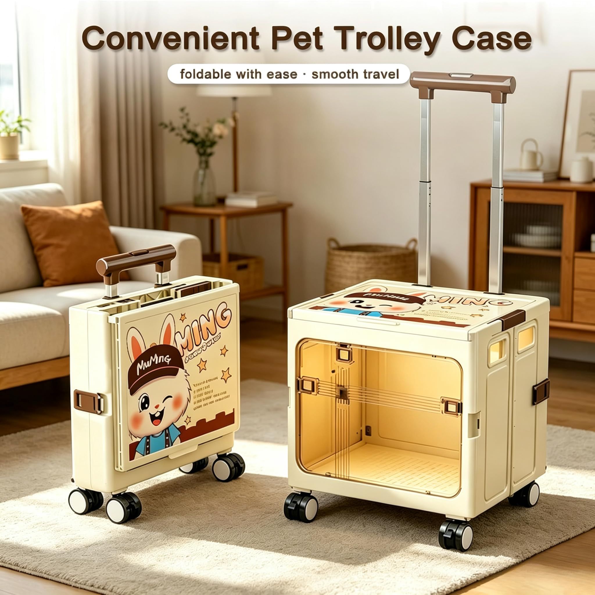Foldable Sliding crates Large-Capacity suitcases – Compact and Foldable Design, Beige image 2