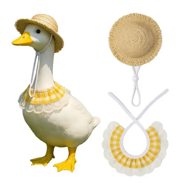 Khaki and Yellow 2 Sets Adorable Porch Goose & Small Pet Costume Set - 2 Summer Straw…