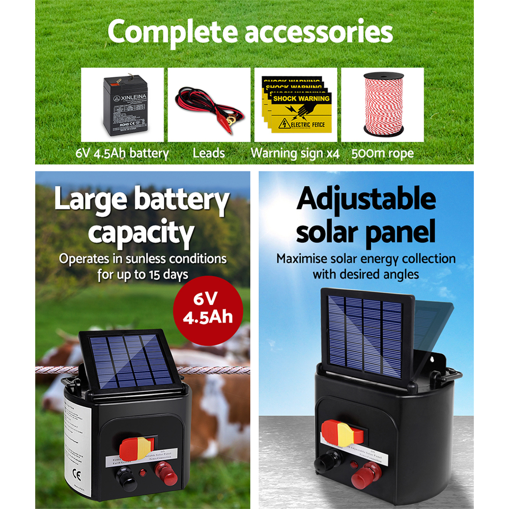 Giantz Fence Energiser 5KM Solar Powered Electric 500M Poly Rope image 5