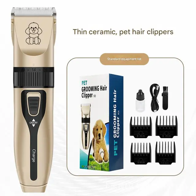 Professional Pet Grooming Hair Clipper Kit - Rechargeable, Gold