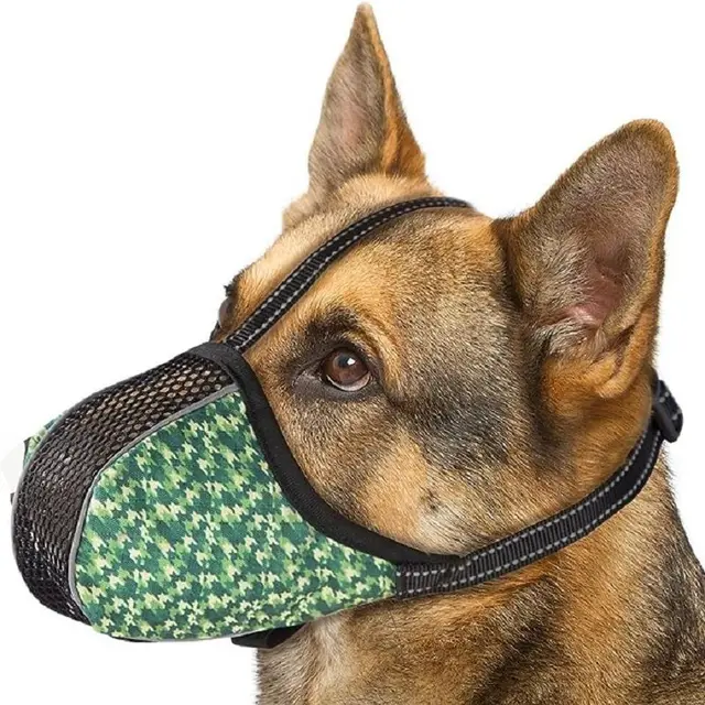 Adjustable Long-Snout Dog Muzzle with Breathable Mesh Front and Reflective Straps