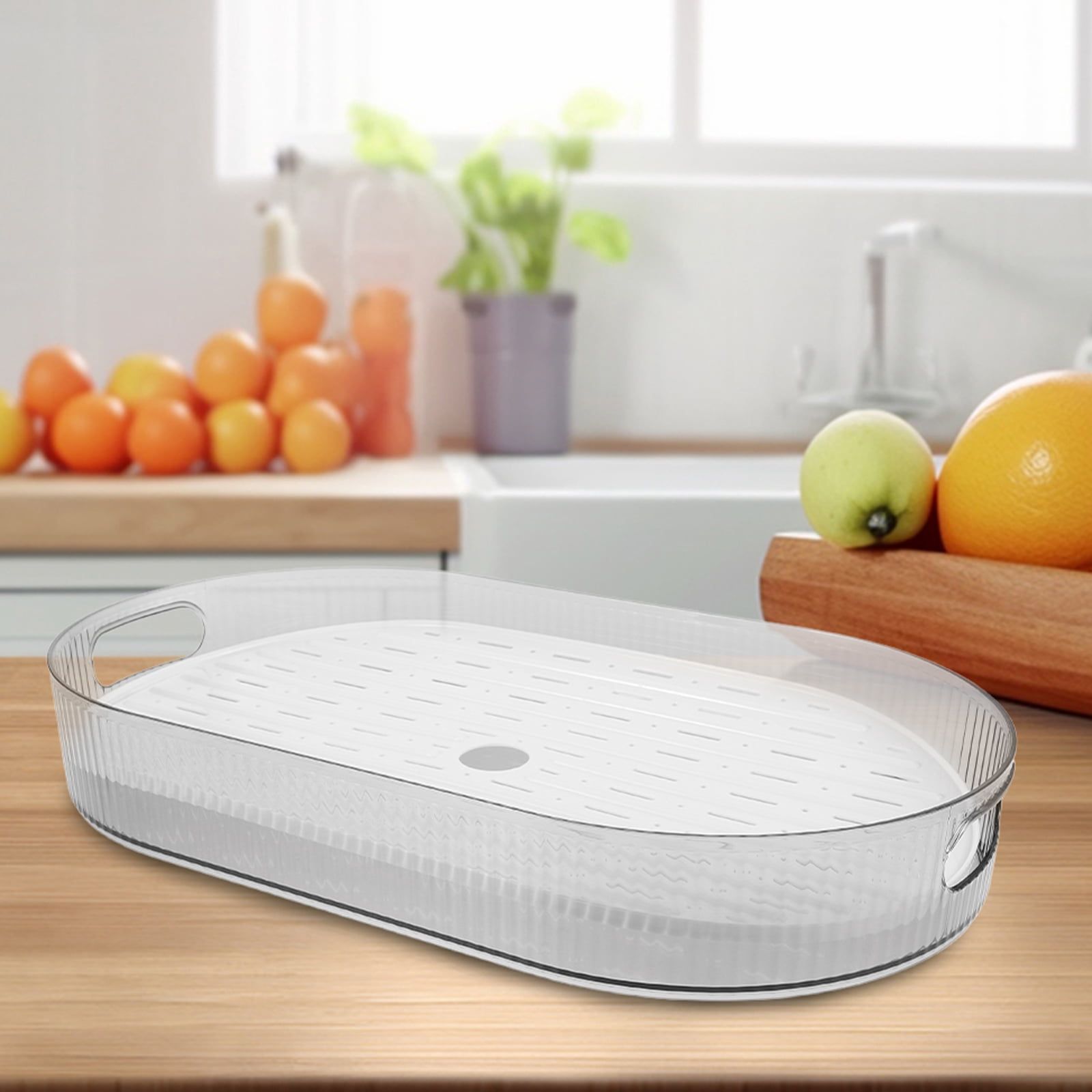 Household Transparent Oval Tea Tray with Draining Function Reusable Pet Material image 4