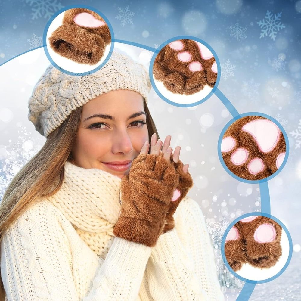 Cat Paw Gloves Cute Kitten Furry Paws Costume Winter Fingerless Mitten Glove for Kids… image 4
