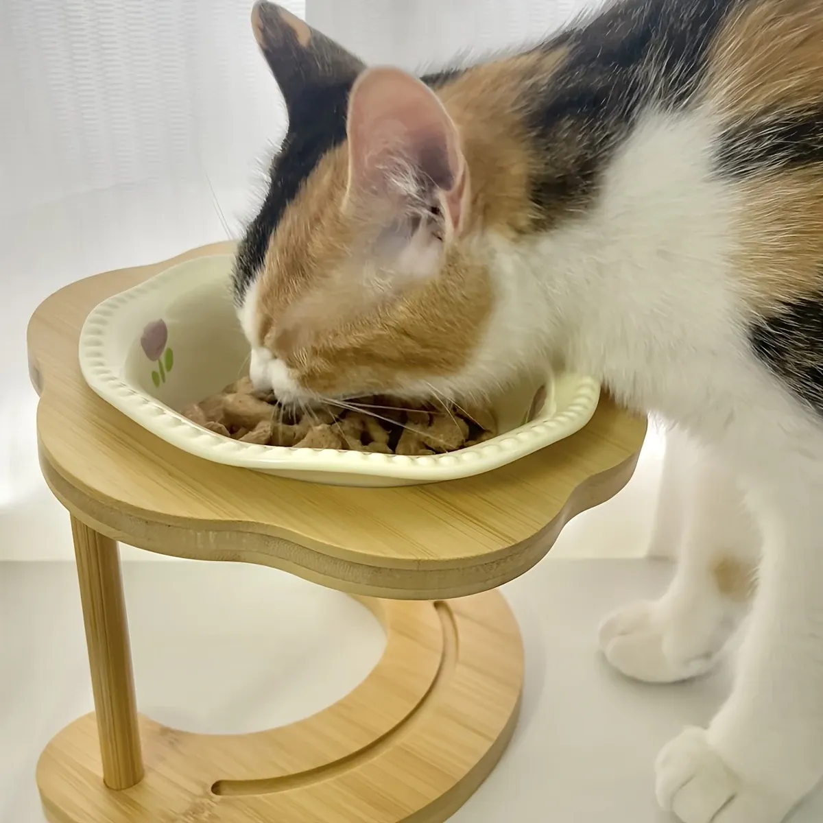 Ceramic Pet Feeder with Wood Stand image 8