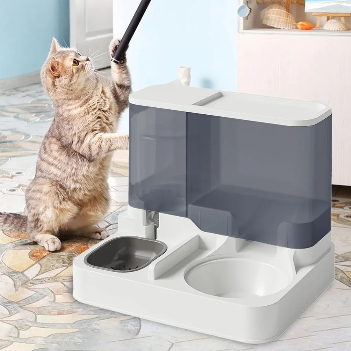 Automatic Cat Feeder Water Dispenser All in One Plastic Bowl for Cats and Dogs - Blue image 6