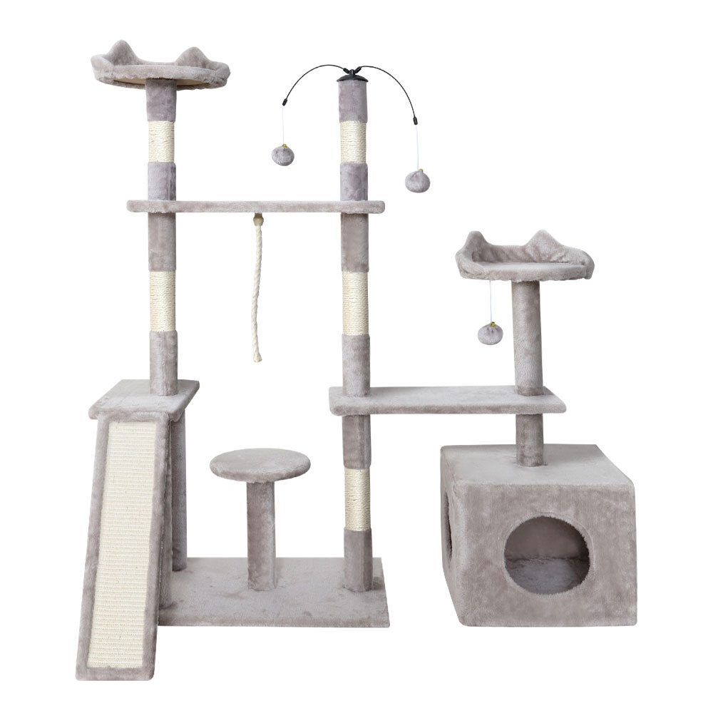 i.Pet Cat Tree 135cm Tower Scratching Post Scratcher Wood Condo House Toys Grey image 3