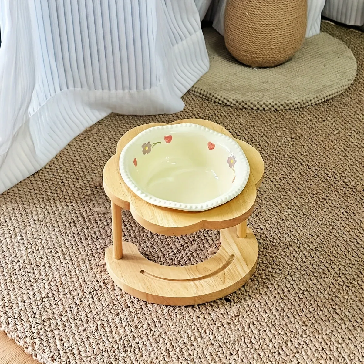 Ceramic Pet Feeder with Wood Stand image 5