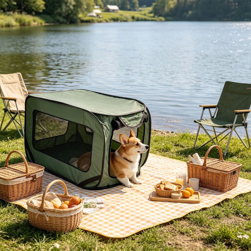 36 Inch Foldable Dog Kennel for Large Dogs, Green image 5