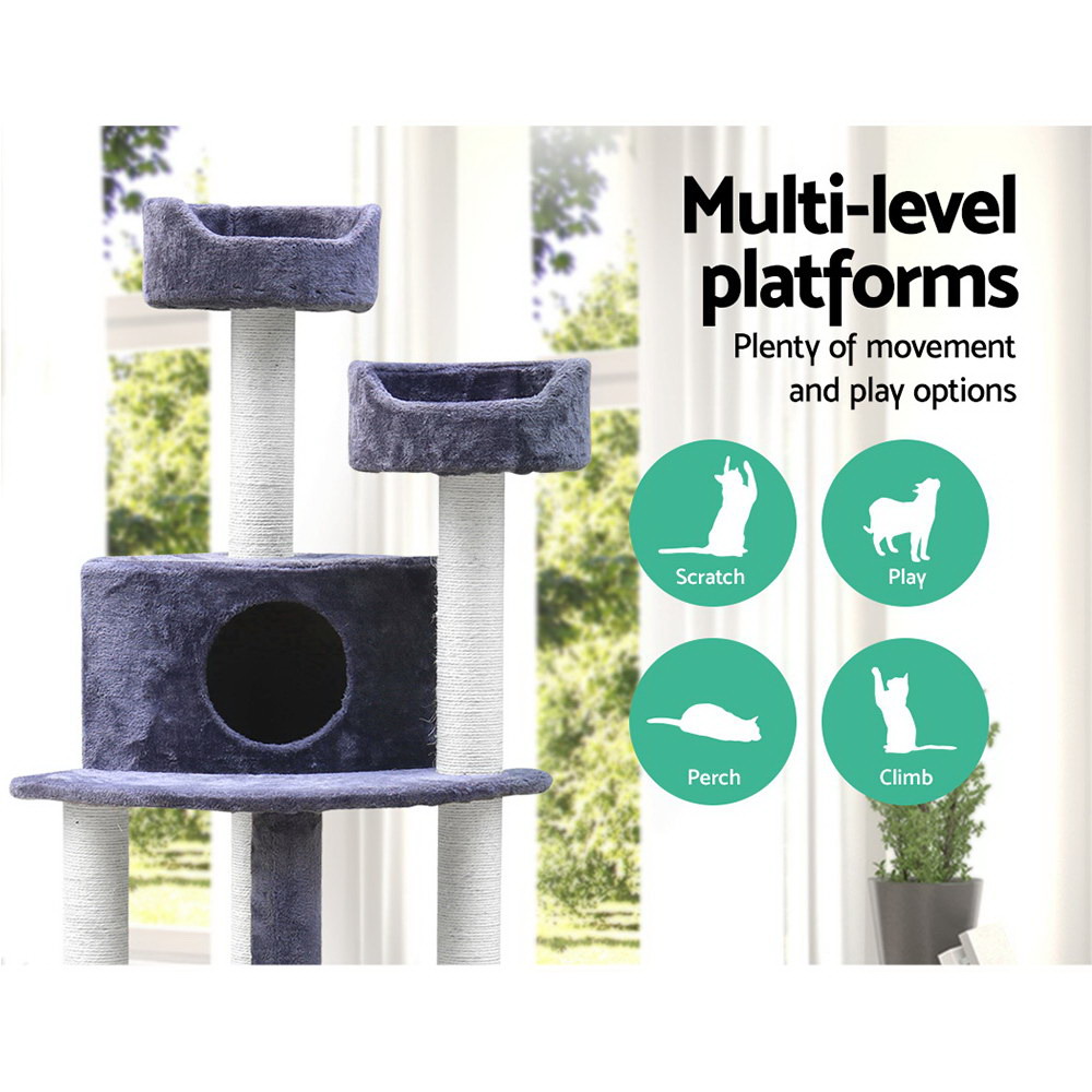 i.Pet Cat Tree 126cm Tower Scratching Post Scratcher Condo Trees House Grey image 3
