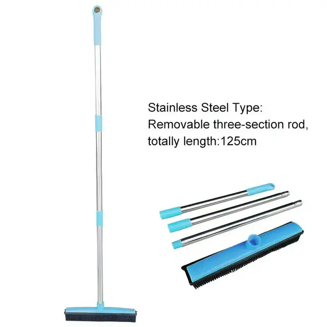 Blue and Silver Versatile Pet Hair Remover Rubber Broom & Squeegee - 125cm Adjustable…