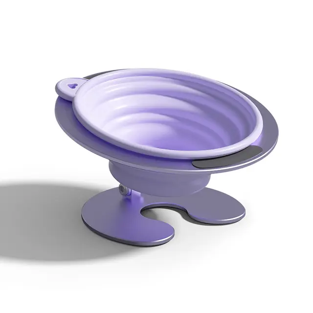 Purple Foldable Elevated Pet Bowl Set - Tilted Ergonomic Cat Feeder with Aluminum…