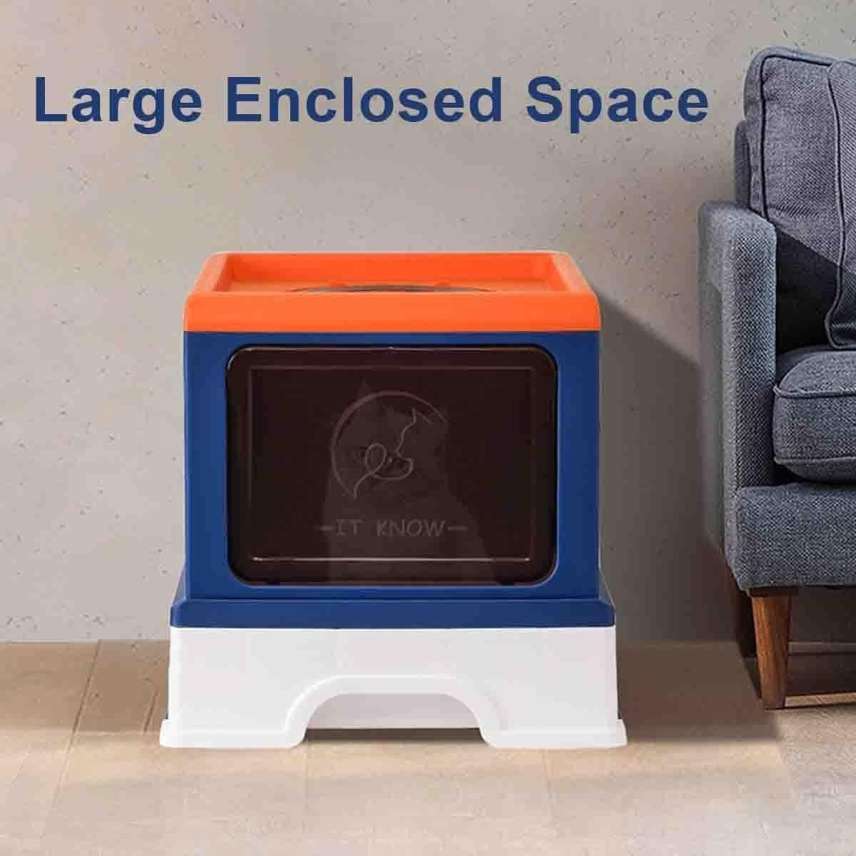 Folding Enclosed Cat Litter Box Foldable Drawer Toilet Anti-Splash Pet Supplies - Purple image 13
