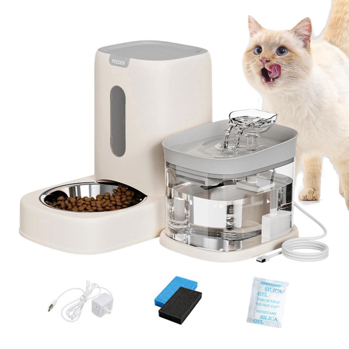 Automatic Cat Feeder and Water 2-in-1 Pet Automatic Fountain Food Bowl…, Yellow image 2