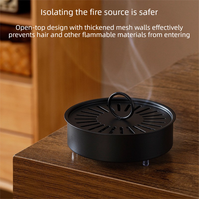 Black Metal Mosquito Coil Holder with Lid - 15 cm Round Iron Coil Burner with Ash… image 5
