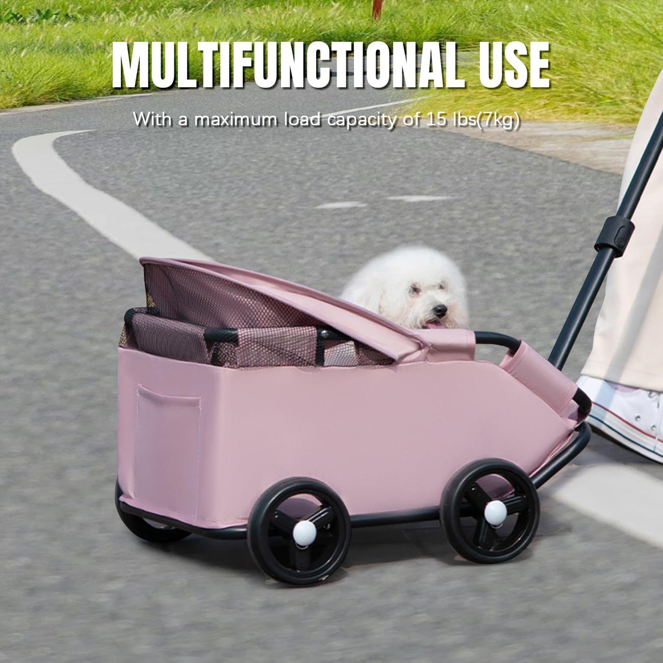 4-Wheel Dog Stroller with Sunshade Cover Collapsible Mesh Canopy Portable Pet…, Gray image 6